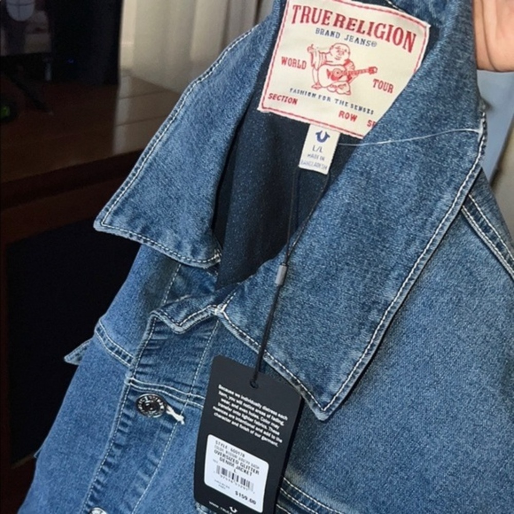 💰True Religion Blue Denim Jacket,size L  women glittery jacket, brand new🥰